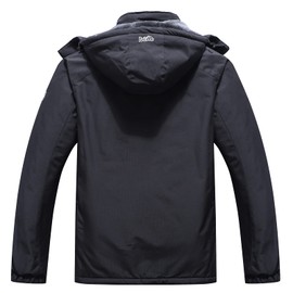 Pooluly Men's Ski Jacket Warm Winter Waterproof Windbreaker Hooded Raincoat Snowboarding Jackets Black-S