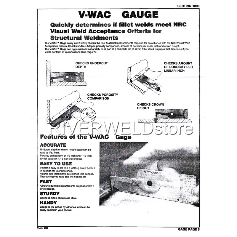 RIVERWELD V-WAC Single Weld Gage Welding Inspection Thread Gauge Metric