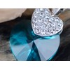 Alilang Aqua Blue Zircon Heart Clear Crystal Encrusted Heart Silver