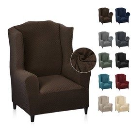 MAXIJIN Wingback Chair Covers 1-Piece Stretch Wing Chair Covers Soft Thick Wingback Armchair Slipcover Non-Slip High Back Chair Furniture Protector Washable (Wing Chair, Dark Coffee)