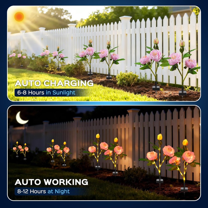 TANSOREN 2 Pack Solar Garden Lights Outdoor, 8 Lighting Modes
