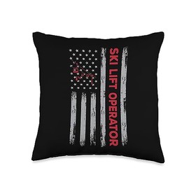 Ski Lift Operator Jobs Design Gondola Attendant USA Flag Ski Lift Operator Apparel Chairlift America Throw Pillow, 16x16, Multicolor