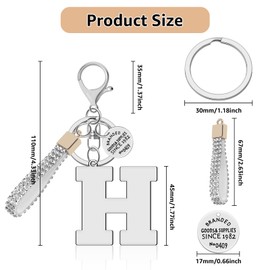 Silver Initial Keychains with Sparkly Rhinestone Lanyard, Alphabet A-Z Keyring for Women Girls, Bling Letter Key Chain, Cute Backpack Car Purse Charms(Letter H)