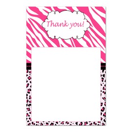 30 Blank Thank You Cards Notes Zebra Cheetah Hot Pink Girl Birthday Baby Shower + 30 White Envelopes