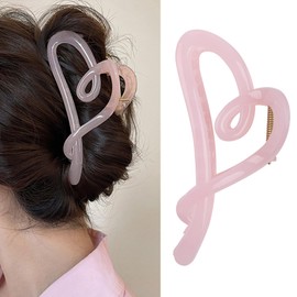 Valentine’s Day Hair Claw Clips for Women Jelly Pink Color Hair Claws Acrylic Love Heart Jaw Clips Elegant Large Hair Clips for Thick French Hair Barrettes Valentine's Day Party Hair Accessories 1Pcs
