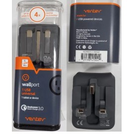 Ventev 18W / 3 Amp Wallport RQ1300 QC 3.0 TRAVEL Charging Adapter (UK Version)