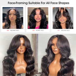 Curtain Bangs Face-Framing 9x6 Glueless Wigs Human Hair Pre Plucked Pre Cut HD Lace 200 Density Loose Body Wave Lace Front Wigs Human Hair Ready to Go Glueless Human Hair Wigs for Black Women 24 Inch