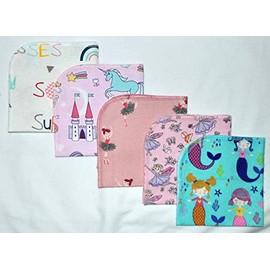 All Things Girl 1 Ply 12x12 Inches Set of 5 Printed Flannel Paperless Towels - Proudly Made in the USA!