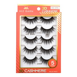 Miz Barn Products 3D Cashmere Crossed Dramatic Fluffy Wispy Handmade Reusable False Eyelashes Volume Soft Strip Lashes Multipack 5 Pairs Multi-layered Effect Eyelashes (CH403)