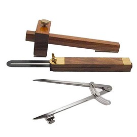 Mortise/Marking Gauge, 9"Sliding Bevel, and 10" Wing Compass with Brass holder for Scriber or Pencil Carpenters Metal or Wood-Working Tool Set
