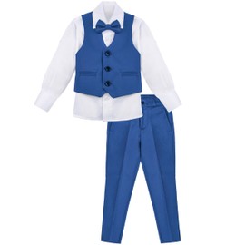 Lilax Boys Formal 4 Piece Dress Shirt, Pants and Tie and Vest Suit Set (Royal Blue, 10 Years)