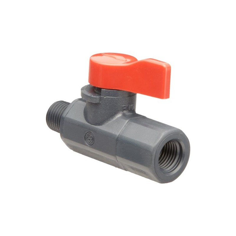 Asahi America 1080002 Labcock PVC Ball Valve, Inline, Unibody, Lever,