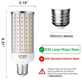 AuzerLighting 60W LED Corn Light Bulb, Large Mogul E39 Base, 6000-Lumen, 6500K Daylight Cool White,LED Bulb for Factory Warehouse Barn Garage Shopping Mall Supermarket Large Area AC85V-265V