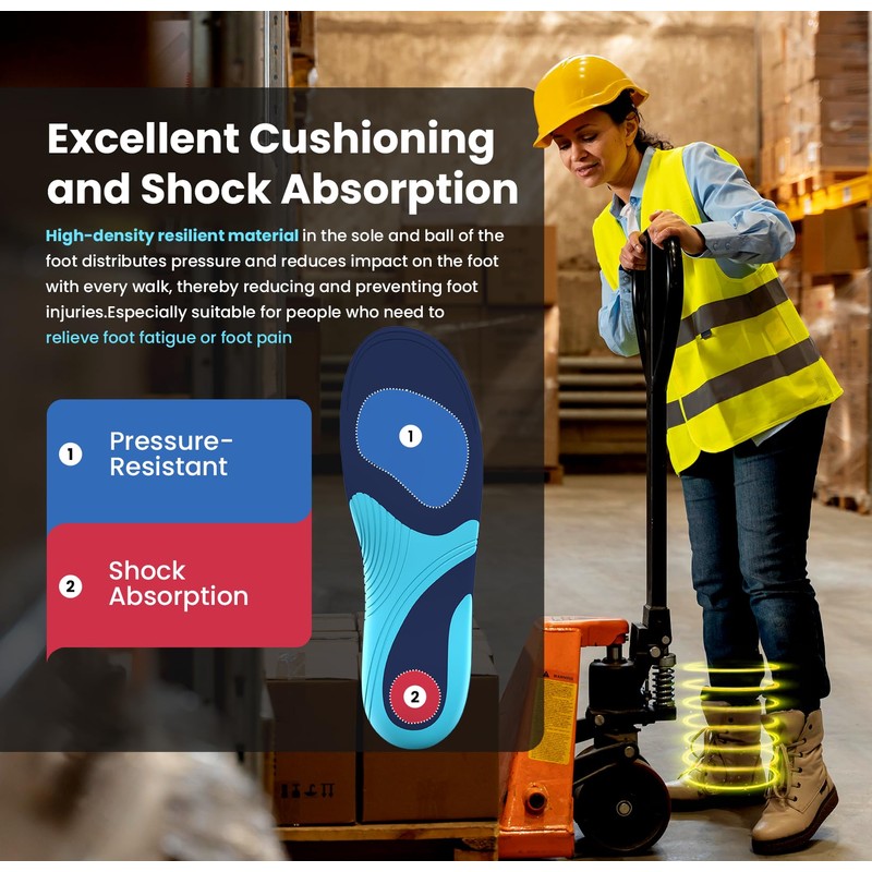 Bukihome Heavy Duty Insoles - 220lbs+ - Distributes Pressure -