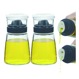 ElementalKitchen Small Glass Olive Oil and Vinegar Dispenser Bottles Set for Kitchen Cooking with Silicone Dual Pouring Spout, Soy Sauce Dispenser with Dust-proof Lid - Set of 2 (Black, 5.4 oz)