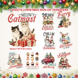 9 Sheets Christmas Iron on Transfers for T-Shirt Christmas Iron on Patches Heat Transfer Design Vinyl Stickers Decals Santa Claus Elk Appliques for Clothing Pillow Covers T-Shirts (Christmas 05)