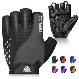 HTZPLOO Guantes de ciclismo, guantes de ciclismo para hombres y mujeres, con almohadilla antideslizante que absorbe los golpes, peso ligero, ajuste agradable, guantes de bicicleta de medio dedo (gris profundo, grande)