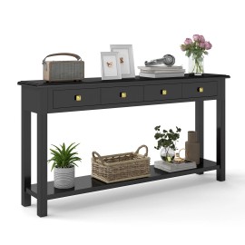 Table 59 Inch Entryway Table Long Console Table with 4 Storage Drawers and Open Shelf