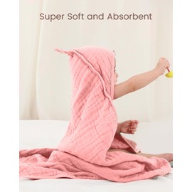 FAVERDIIY Hooded Baby Towels for Newborn, 2 Pack 100% Muslin Cotton Baby Bath Towel with Hood for Baby Toddler and Kids, Large 35x35 Inch Baby Boy & Girl Towels, Essentials Must Have