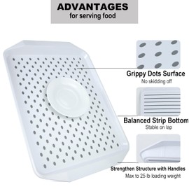 KAQAHIDO Large Non Slip Serving Tray with Grippy Dots, TV Lap Trays for Eating on Couch, Meal Serve for Dinner Breakfast, Rectangular Food Carrying for Plates, Glasses, Dishes, Set of 2, White