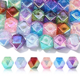 UR URLIFEHALL 50 Pieces Crackle Acrylic Polygon Beads Gradient Geometric Beads Faceted Spacer Beads for Jewelry Making DIY Keychain Crafts Decor