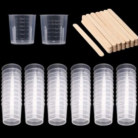 60 Pieces 30 ml Plastic Measuring Cups with 50 Pieces Stirrers, Graduated Measuring Cups, Plastic Mixing Kit for Mixing Paint, Stains, Epoxy Resin, Cooking and Painting Accessories