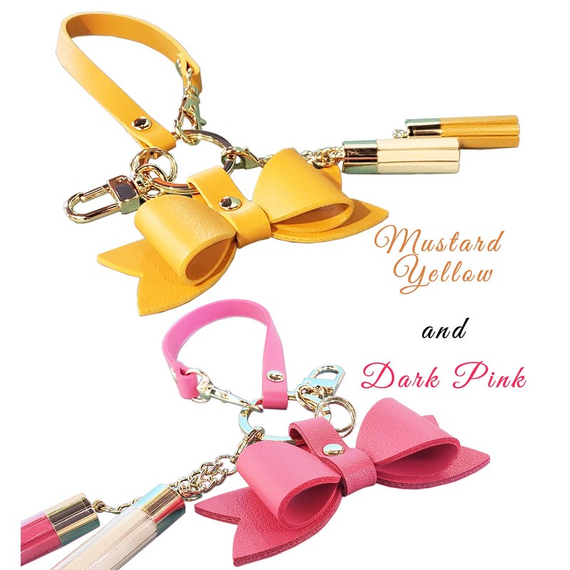 byDream Cute Genuine Leather Ribbon Key Chain Strap Genuine Leather