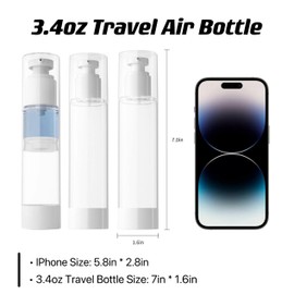 3.4oz/100ml Travel Bottle, TSA Approved Travel Containers,Travel Toiletry Bottles, Mini Makeup Bottle,Reusable Transparent Sealed Skin Care Products Travel Airless Pump Bottle【3.4oz/100ml-(Pack of 4)】