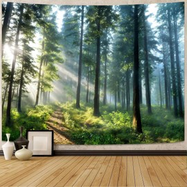 Lunerfex Tyndall Effect Forest Tapestry, Nature Tapestry Sunlight Streaming Through Trees Tapestry Wall Hanging for Bedroom and Living Room Decor Nature Tree2 44×60 Inches