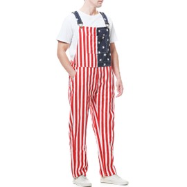 Bindefon Men's American Flag Overalls Sleeveless 4th Of July Coveralls Bibs with Zipper Usa Overalls Adjustable Strap(red white blue,XL)