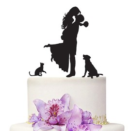 YAMI COCU - Decoración para tartas de boda con perro y gato, silueta negra, para boda, fiesta, compromiso, decoración de amor