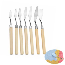 7 PCS Palette Cutter Painting, Pallet Cutter Stainless Steel Palette Cutters Set Paint Spatula Art Cutter with Wooden Handle Mixing Scraper for Acrylic Oil Painting