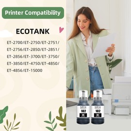 NEXTPAGE 102 Ink Compatible with ink refill bottles for ET-2700 ET-2750 ET-2751 ET-2756 ET-2850 ET-2851 ET-2856 ET-3700 ET-3750 ET-3850 ET-4750 ET-4850 ET-4856 ET-15000 Printer Ink Set(2BK)