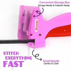 Givurao Stitchy Gun for Clothes With Storage Box, Handheld Stitch Gun Quick Clothing Fixer Micro Sewing Tagging Gun Kit for Clothing One Stitch Sewing Gun Includes Needles Fasteners (Purple）