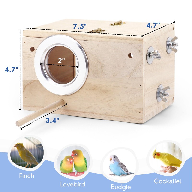 TiereCare Parakeet Nesting Box - Visual Wooden Bird Nest Breeding
