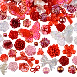 kikonoke 350 Pieces 3D Resin ABS Colorful Rose Flower Bows Butterfly Charms with Flatback Half Round Pearl Beads for Bracelet Earring Necklace Craft DIY Making Supplies (Red)