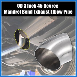 VekAuto OD 3 Inch 45 Degree Mandrel Bend Elbow SS304 Stainless Steel Bend Tube Exhaust Elbow Pipe for Car Modified Exhaust System 3" Piping Silver Tone Auto Accessories