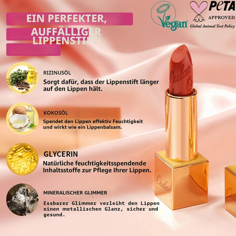 OULAC Lipstick, Metallic Shine Finish, No Grainy Feeling, Long-Lasting Moisturisation,