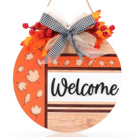 FWIEXA 3D Welcome Sign for Front Door, Hello Door Decorations Welcome Wreath Sign with Hollow Maple Leaf for Home Office Yard Garden(11.4 x 11.4 Inch)