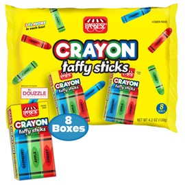 DOUzzle Edible Crayon Taffy Sticks for Marines, Back To School & Graduation (8 Count, Pack of 1) Individually Wrapped, Party Favor, Goodie Bag & Pinata Filler - Kosher Parve