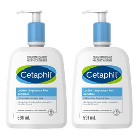 CETAPHIL Locin Limpiadora Piel Sensible 2 pz 591 ml Hidrata Mientras Limpia y Suaviza Recomendada por Dermatlogos para Piel Sensible                  