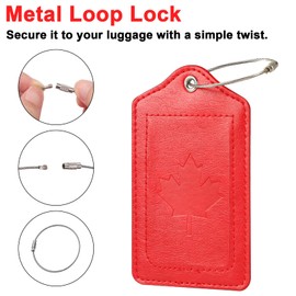 3 Pack Luggage Tags,Anyos Premium PU Travel Bag Labels Suitcase Baggage Tags with Name ID Card Privacy Protection (Red)