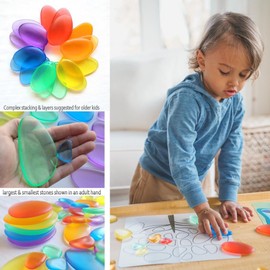 Playlearn Rainbow Stone for Stacking & Balancing Games for Children-30Pcs Rainbow Pebbles Sensory Fidget Toys Building Games Balancing Stones-Colorful Rainbow Stacking Peeble Stones for Sorting Game
