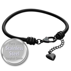 European Charm Bracelet for Women and Girls Bead Charms, Stainless Steel Snake Chain, Black Claw 7 Inch