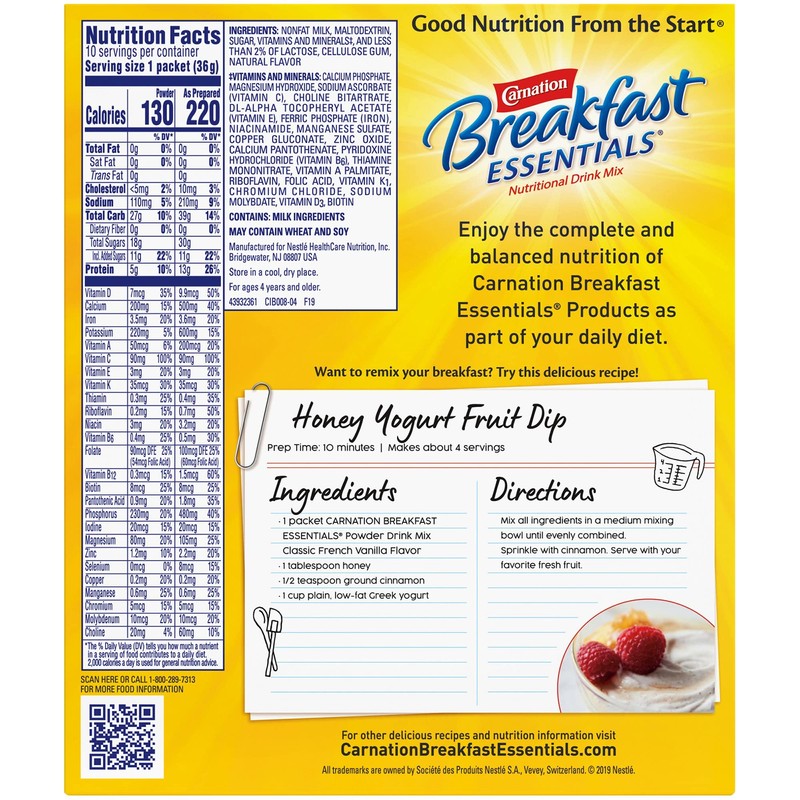 Carnation Breakfast Essentials Powder Drink Mix, Classic French Vanilla, 10