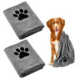 Dog Towel, Pack of 2 Dog Towels, Extra Absorbent for Dogs and Cats, Grey Quick-Drying Pet Microfibre Towels, 100 x 50 cm Dog Towel for Cats, Dogs or Other Pets