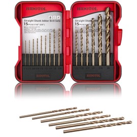 HIDOTOL Cobalt Drill Bit Set 15 PCS + 6PCS Free - M35 High Speed Steel Twist Jobber Length Drill Bits for Hardened Metal, Stainless Steel, Cast Iron, Plastic and Wood, 1/16"-3/8"