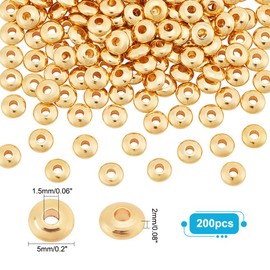 PH PandaHall - 200 abalorio espaciadoras planas de oro de 18 quilates, abalorio redondas de 5 mm, abalorio Heishi de disco sueltas, espaciadores de metal para abalorio de arcilla Heishi, collar apilable de verano, joyería