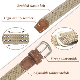 LuckyOpt Unisex Elastic Belt, 39In Stretch Woven Belt for Men&Woman, Braided Waist Belt for Jeans, Pants, Shorts, Dress (Beige)