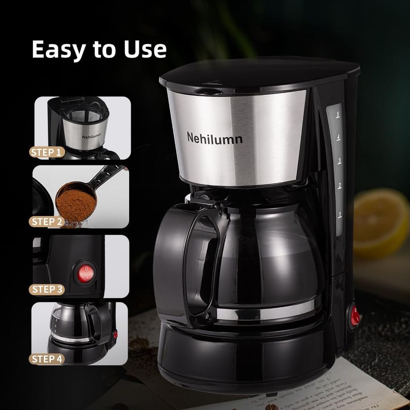 Nehilumn 4-5 Cups Drip Coffee Maker, Coffee Pot Machine Permanent